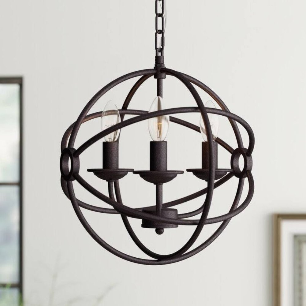 3 Light Hanging Brown Metal Globe Fixture